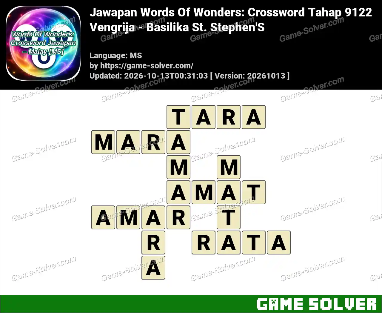 Jawapan Words Of Wonders: Crossword Tahap 9122 – Vengrija – Basilika St. Stephen’S
